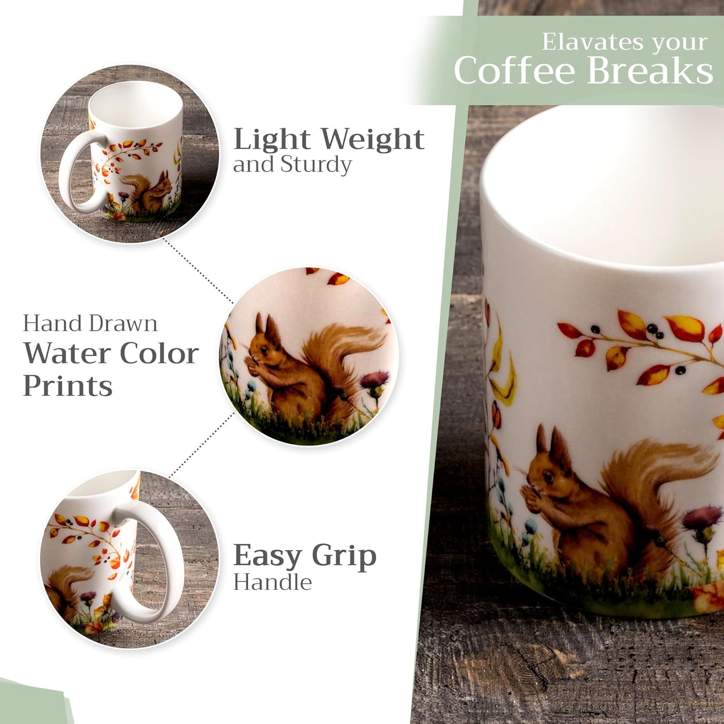 Maison d' Hermine Coffee Mug with Handles Fine Bone China Mugs Pack of One Tea Cups for Hot Beverages Cappuccino Latte Home Restaurant Office Perfect for Gift (Sous-Bois - Option 1, 12 Ounce)