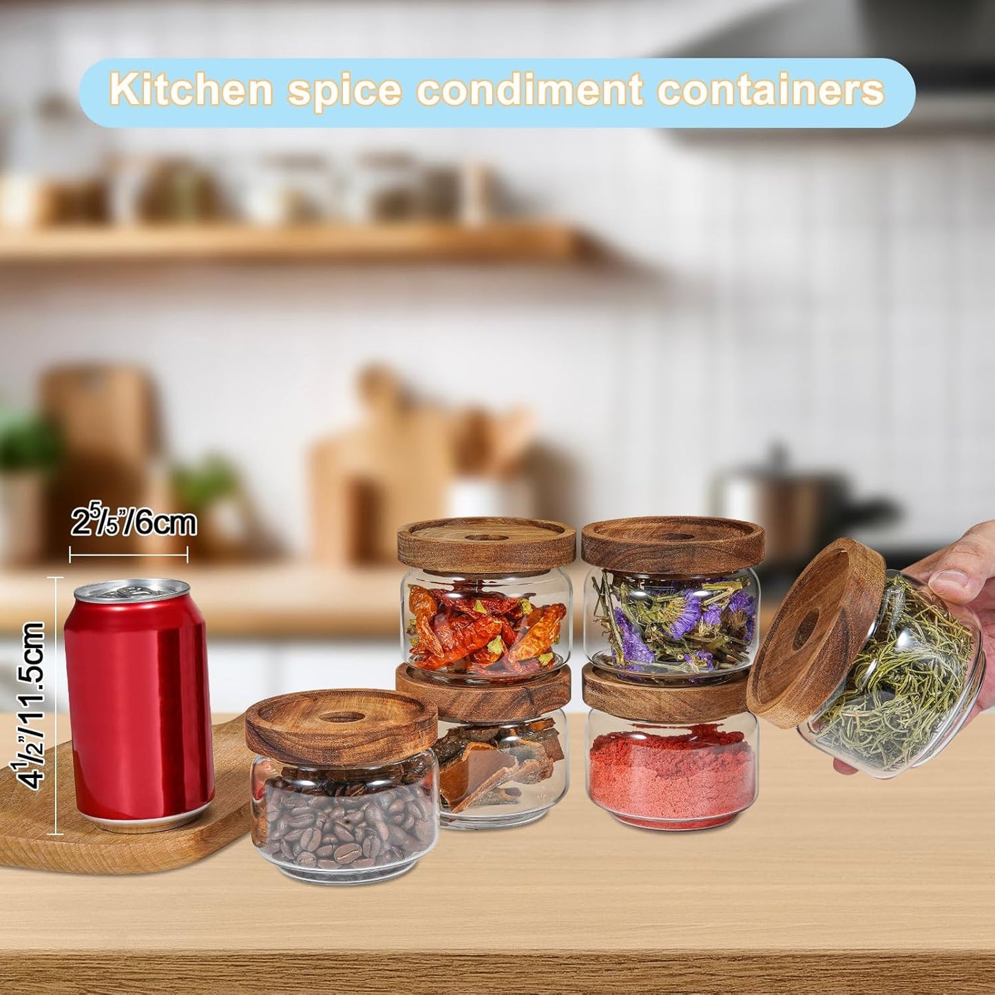 Glass Spice Jar Coffee Sugar Container Airtight Glass Jar Food Storage Canisters Bottle for Kitchen Seasoning Tea Herb Overnight Oats Bar Parfait Snacks (6 * 250ml(8.4oz))