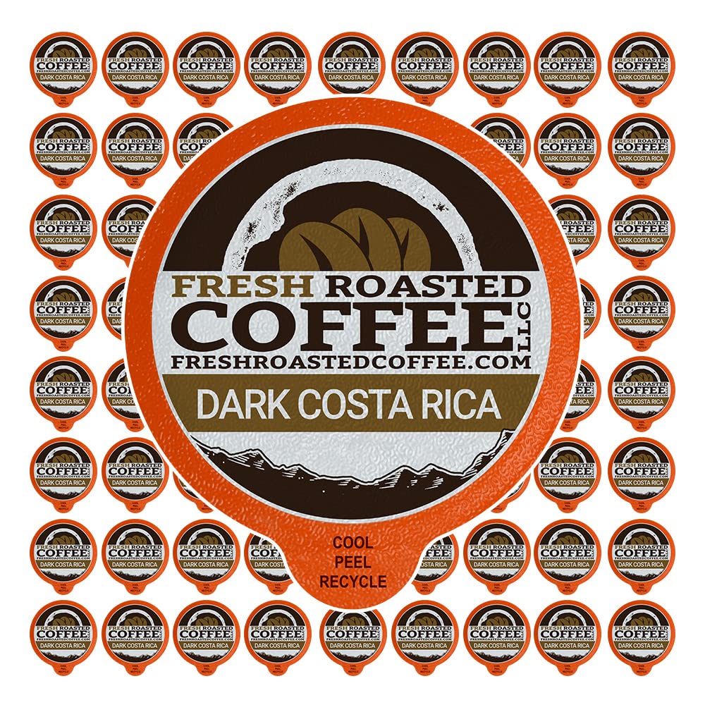 Fresh Roasted Coffee, Dark Costa Rica Tarrazu, Dark Roast, 72 Pods for K Cup Brewers