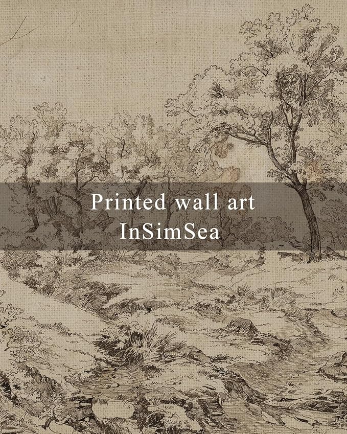 InSimSea Framed Canvas Wall Art, Neutral Sketch Landscape Painting, Rustic - Image 7