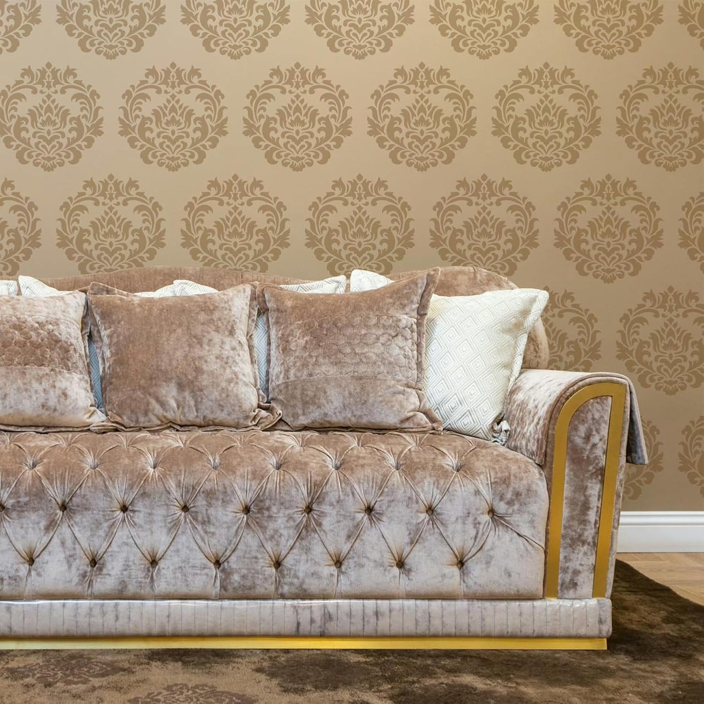 12PCS Large Mandala Stencils 12 x 12 Inch Damask Stencils for Walls Large Texture Drawing Templates with Brushes Mandala Templates for Painting on Wood Furniture Canvas Paper Fabric