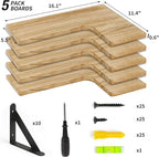 Fixwal Floating Shelves for Wall Set of 5, Rustic Wood Wall Mounted Corner - Image 2