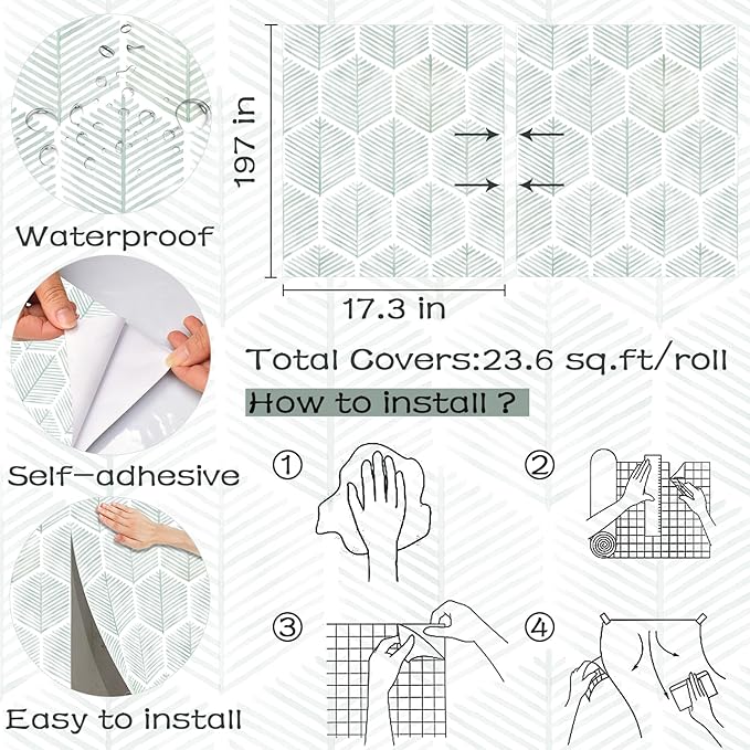 Modern Peel and Stick Wallpaper 17.3''×197'' Geometric Wallpaper Boho Contact - Image 3