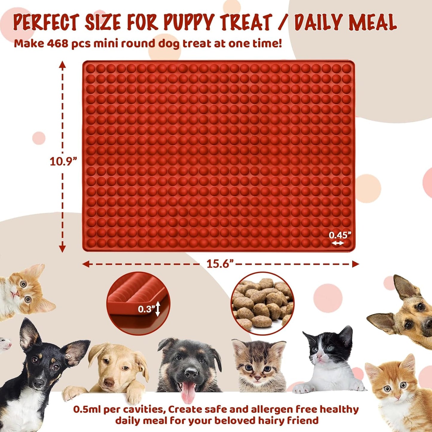 HKNMTT Silicone Mini Round Shape Molds, 468 Cavities Tiny Semi Sphere Baking Sheet Dog Treats Molds Candy Freezer Oven Safe Homemade Dog Treats Kit BPA Free Food Grade