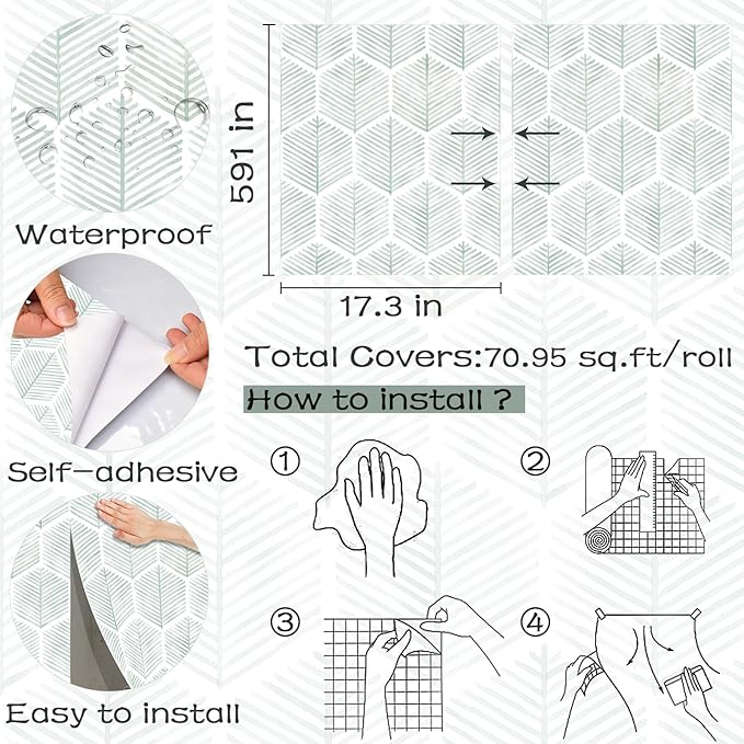 Modern Peel and Stick Wallpaper 17.3''×591'' Geometric Wallpaper Boho Contact - Image 3