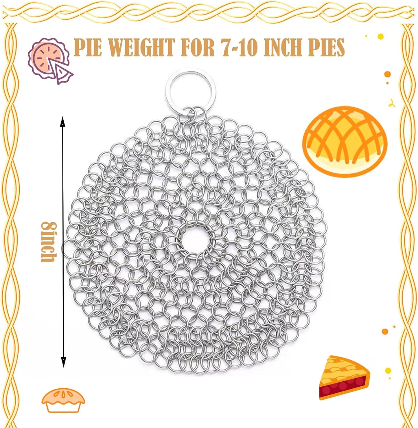 1 Pcs Stainless Steel Pie Weights, Universal Weights Suitable for 7-10 Inch Pies, Replacement for Traditional Ceramic Baking Weights, Suitable for Home Bakers and Professional Chefs