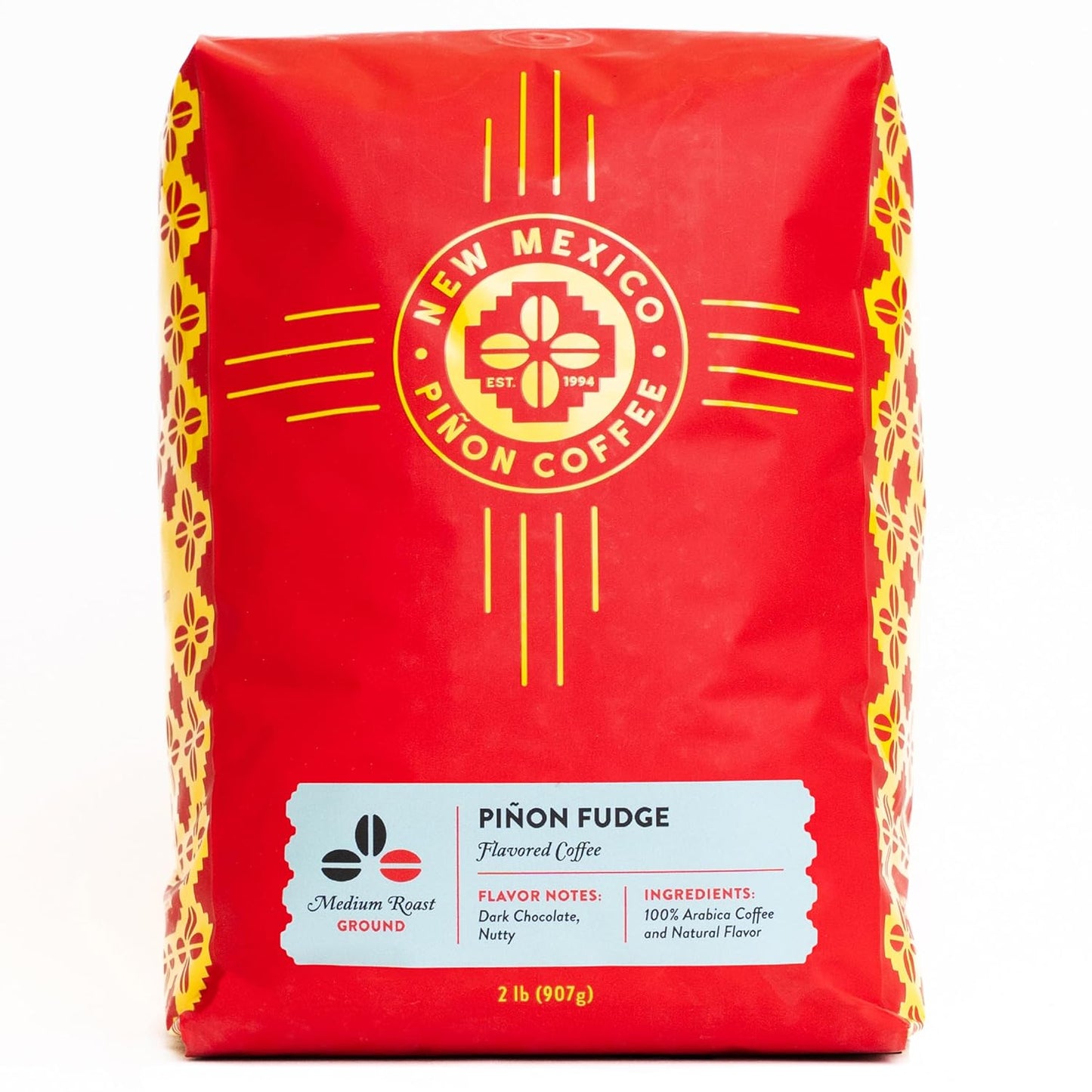 New Mexico Piñon Piñon Fudge Ground Coffee Medium Roast 100% Brazilian Arabica, Naturally Flavored Rich Chocolate & Nutty Scoop & Brew Grounds - 2 Lb Bag