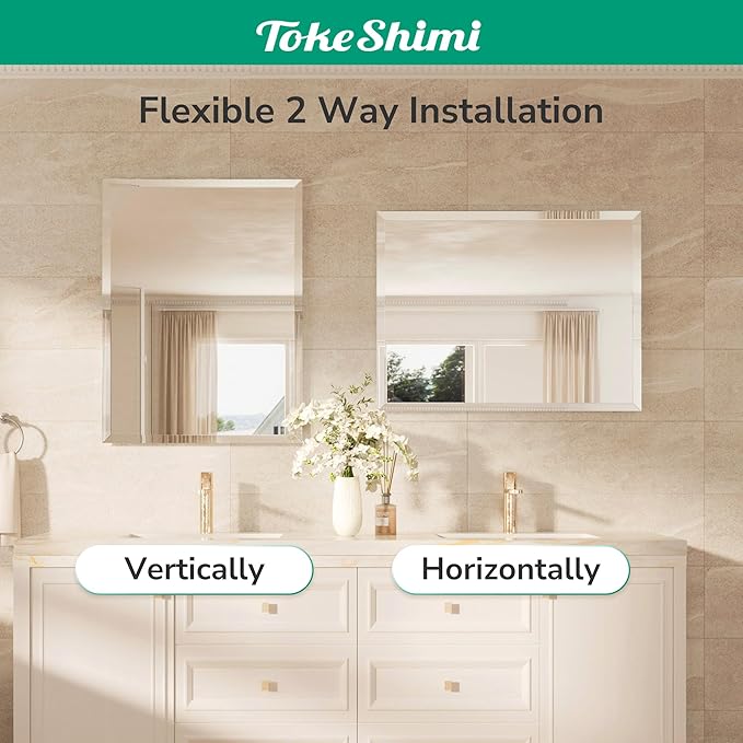 TokeShimi 22x30 Bathroom Vanity Mirror Beveled Rectangle, Frameless Mirror - Image 7