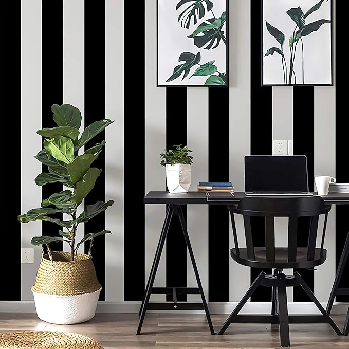 Guvana Stripe Black and White Peel and Stick Wallpaper Self-Adhesive Wallpaper - Image 7