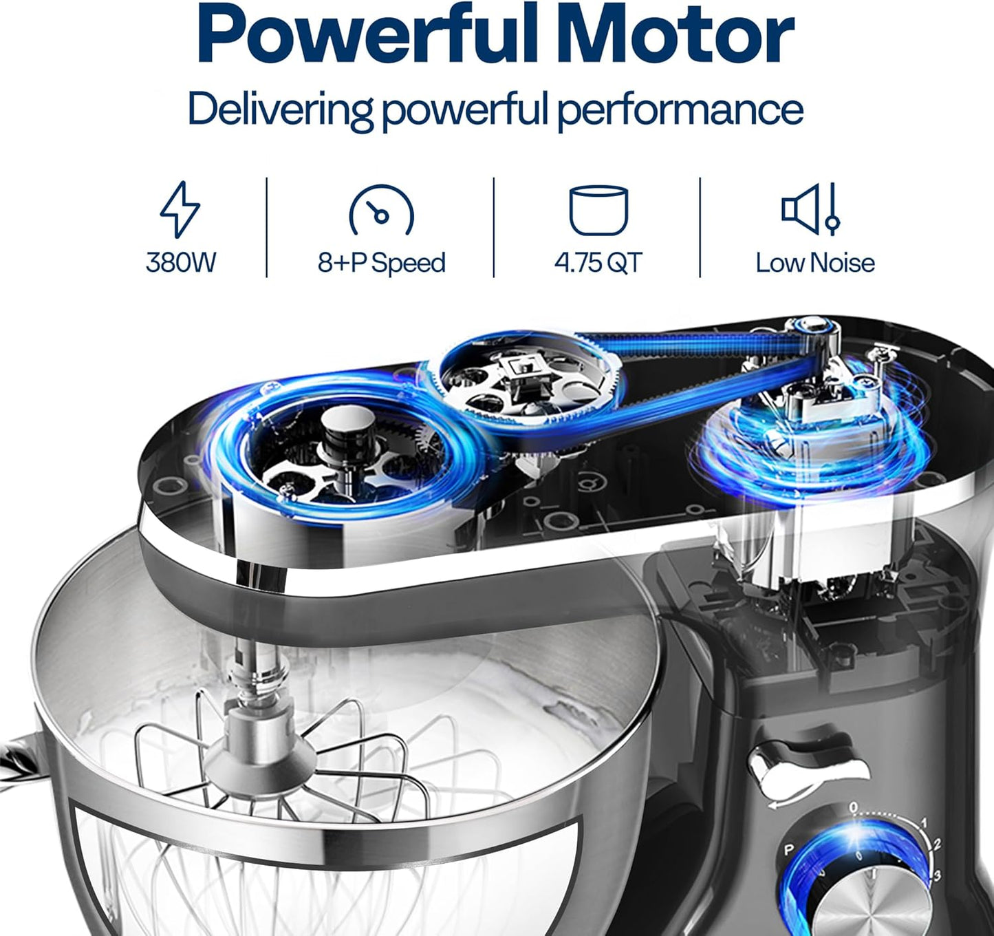 VIVOHOME 4.75 Quart Stand Mixer, 8 Speed Kitchen Electric Food Mixer, Household Stand Mixer for Baking, Cake, Bread with Beater, Dough Hook, Wire Whip and Egg Separator, Gray