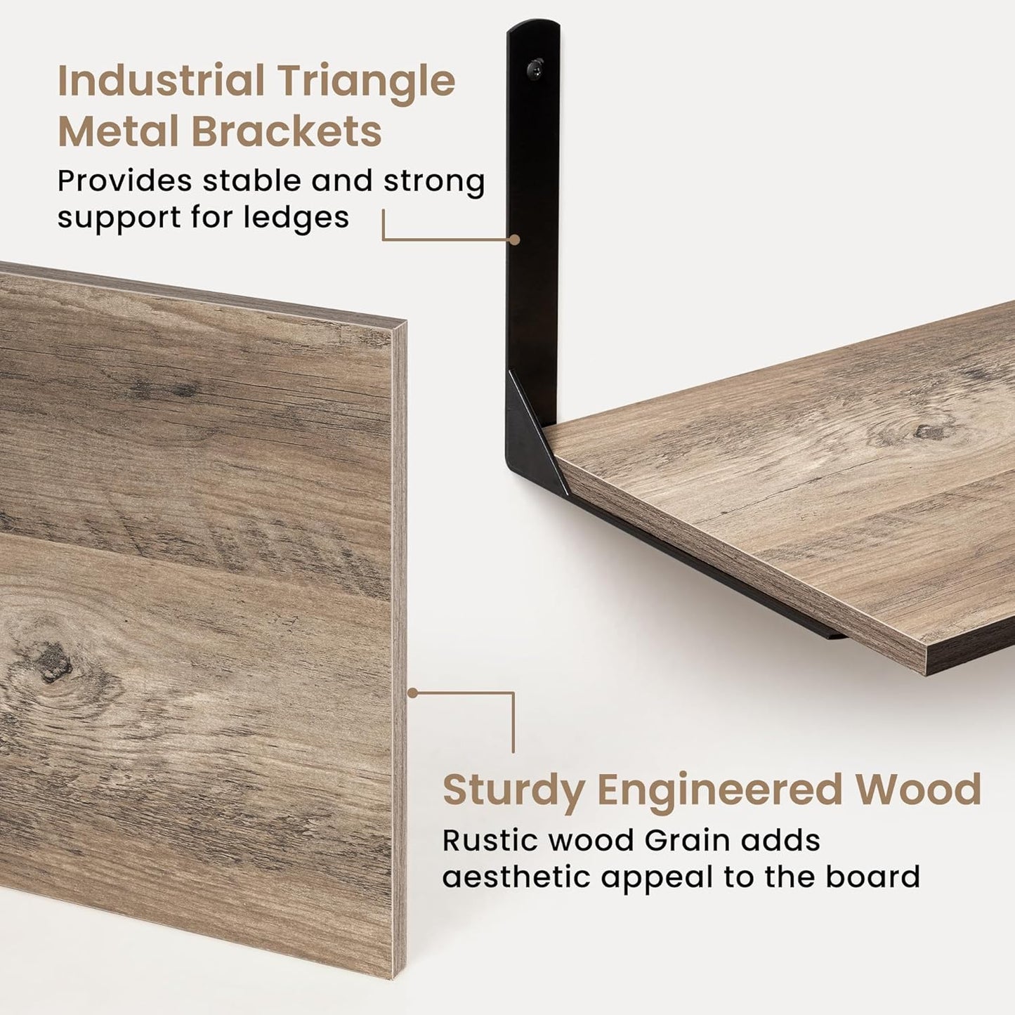 Fun Memories Floating Shelves for Wall, 12 Inch Deep Floating Shelves Set of 2, Wall Mounted Shelf with Metal Brackets, Rustic Wood Wide Shelf for Bathroom, Kitchen and Living Room, Grey, 24W x 12D