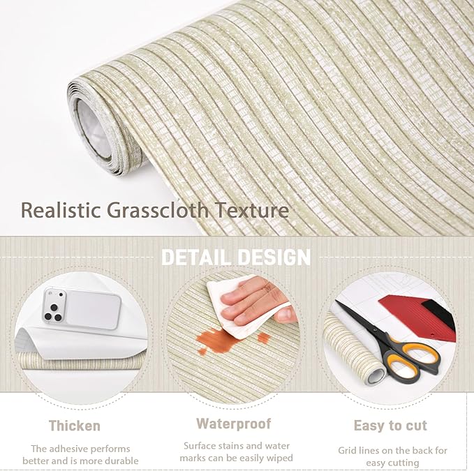 MelunMer Grasscloth Peel and Stick Wallpaper 17.3"x393", Contact Paper - Image 4