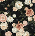 Pink White Rose Peony Wallpaper Peel and Stick Black Floral 17.5in x 393in by Laatse