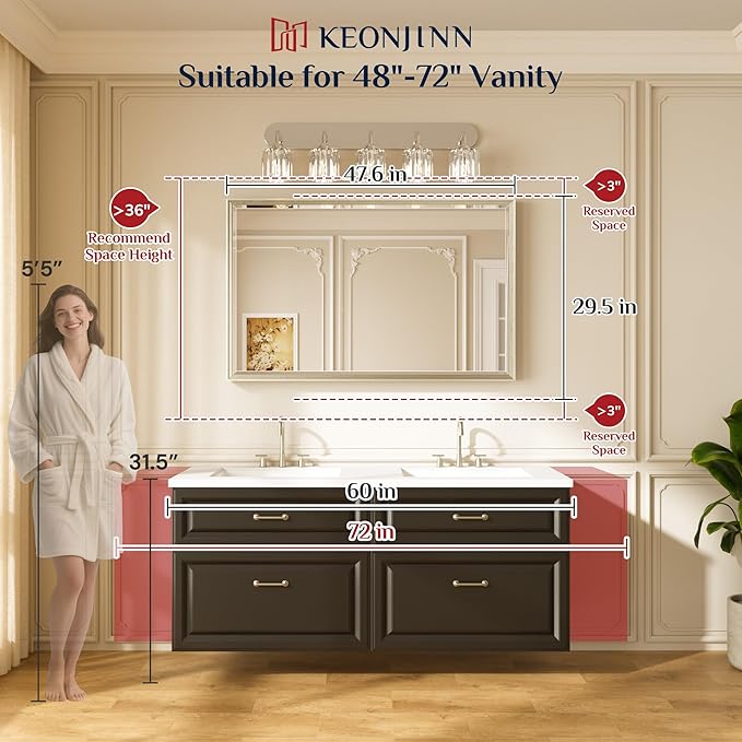Keonjinn 48" x 30" Brushed Nickel Bathroom Mirrors - Image 2