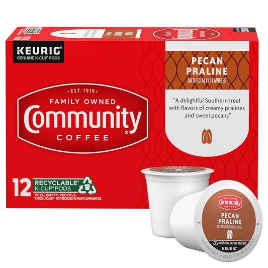 Community Coffee Pecan Praline Flavored 12 Count Coffee Pods, Medium Roast, Compatible with Keurig 2.0 K-Cup Brewers, 12 Count (Pack of 1)