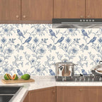Beige Wallpaper Peel and Stick Blue Floral Bird Vintage Contact Paper 17.5" x - Image 3