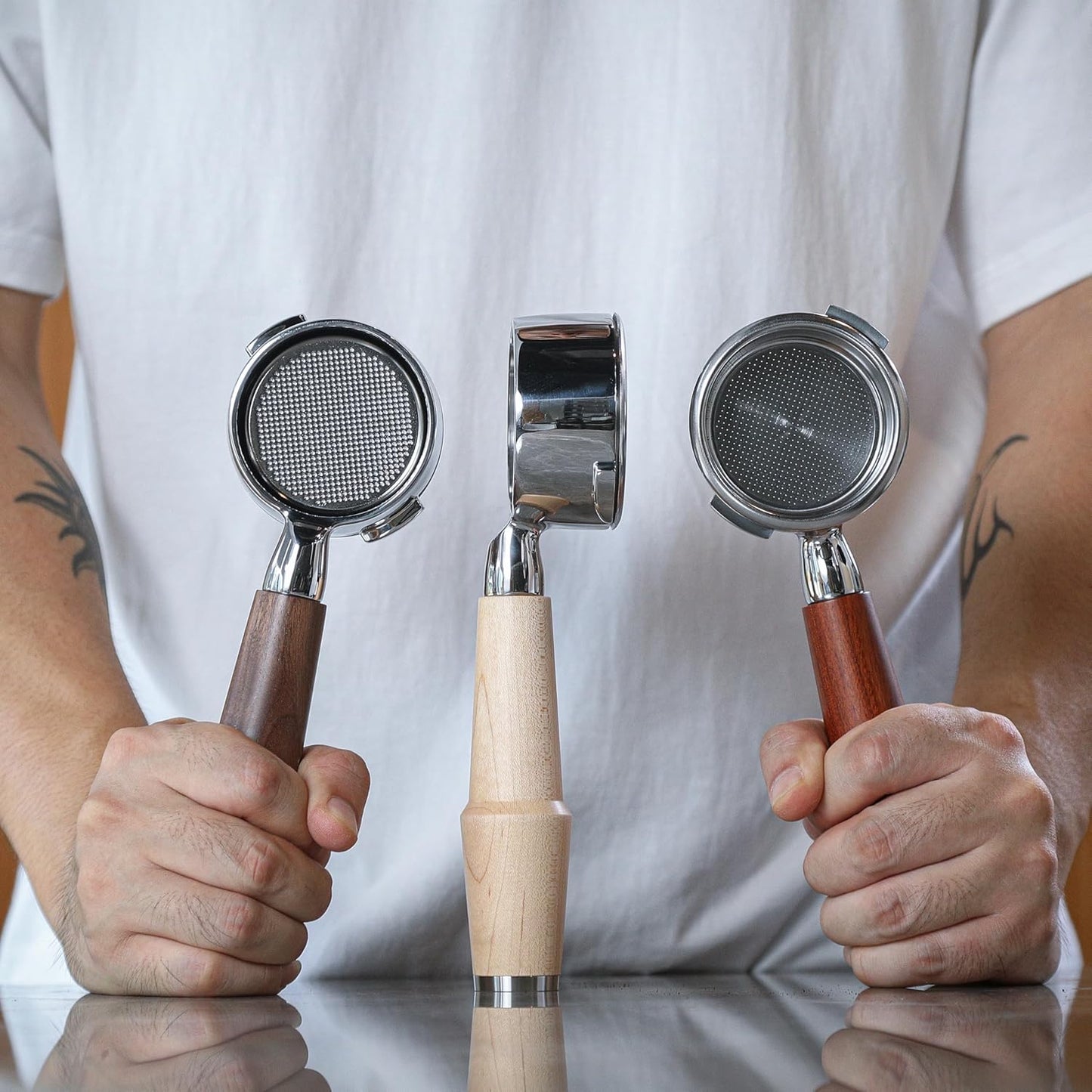 58mm Bottomless Portafilter for Gaggia Classic and Gaggia Classic Pro, E24 and Evo Models Includes Premium Maple Handle and 18-21 Gram Filter Basket