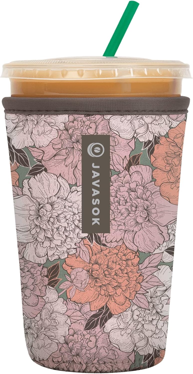 Sok It JavaSok Iced Coffee & Cold Soda Insulated Neoprene Cup Sleeve (Carnations, Medium: 22-28oz)