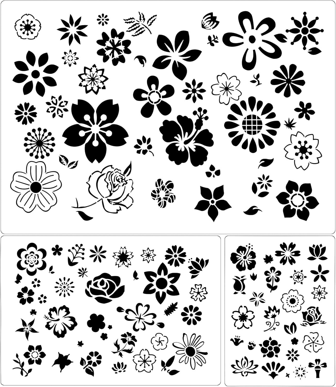Zonon 3 Pieces Stencil Template Painting Stencil Spring Summer Template Reusable Drawing Set for Daily DIY Art Notebook Wedding Card Scrapbook Home Decor 3 Sizes(Flower Style)