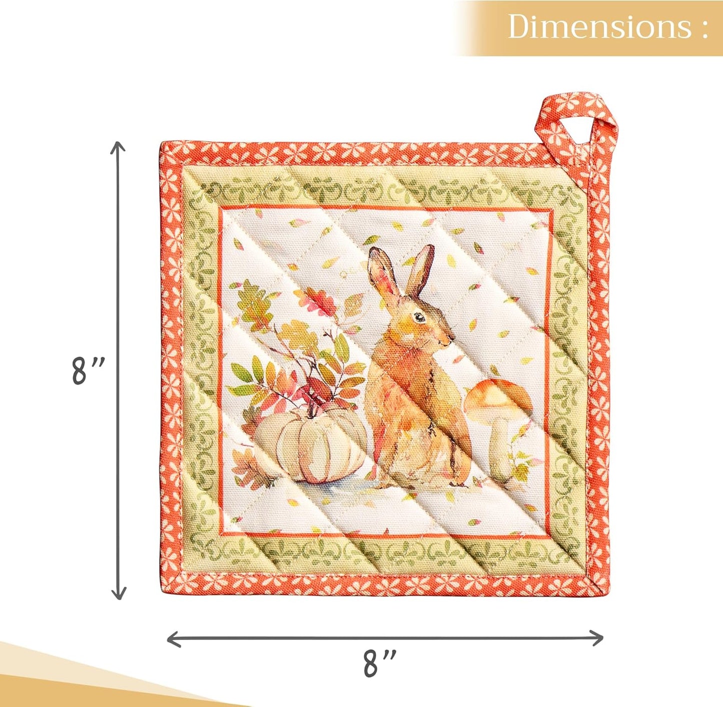 Maison d' Hermine Pot Holders 100% Cotton Heat Resistant Potholders 8" x 8" Hot Pads with Loop BBQ, Cooking, Baking, Grilling, Kitchen, Handling Hot Pans (Pack of 1, Pumpkin Passion)