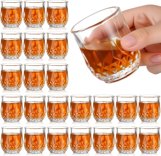 Meanplan 2.7oz Mini Shot Glasses Set Tasting Glasses Heavy Base Clear Shot Cup Cute Cordial Mini Wine Cups for Serving Whiskey, Wine, Juice(24 Pcs)
