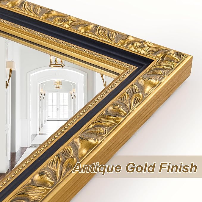 Large Antique Wall Decorative Mirror, Rectangular Vintage Gold Mirrors - Image 3