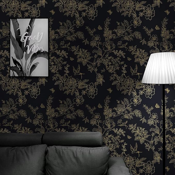 Froluya Black and Gold Wallpaper Peel and Stick Wallpaper 17.7"x118.1" Vintage - Image 8
