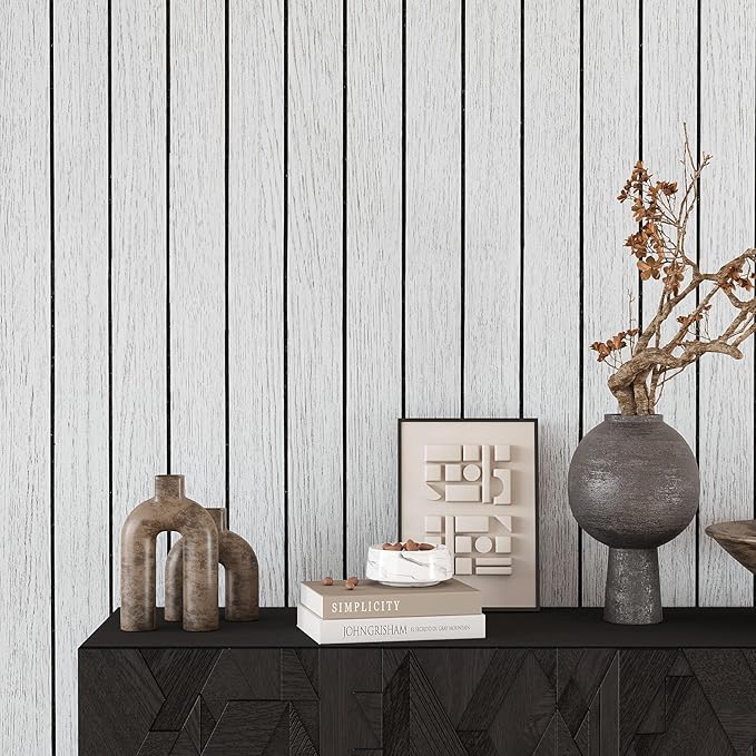 VEELIKE Whitewashed Oak Wood Wall Panel Peel and Stick Foam Slat Panels - Image 5