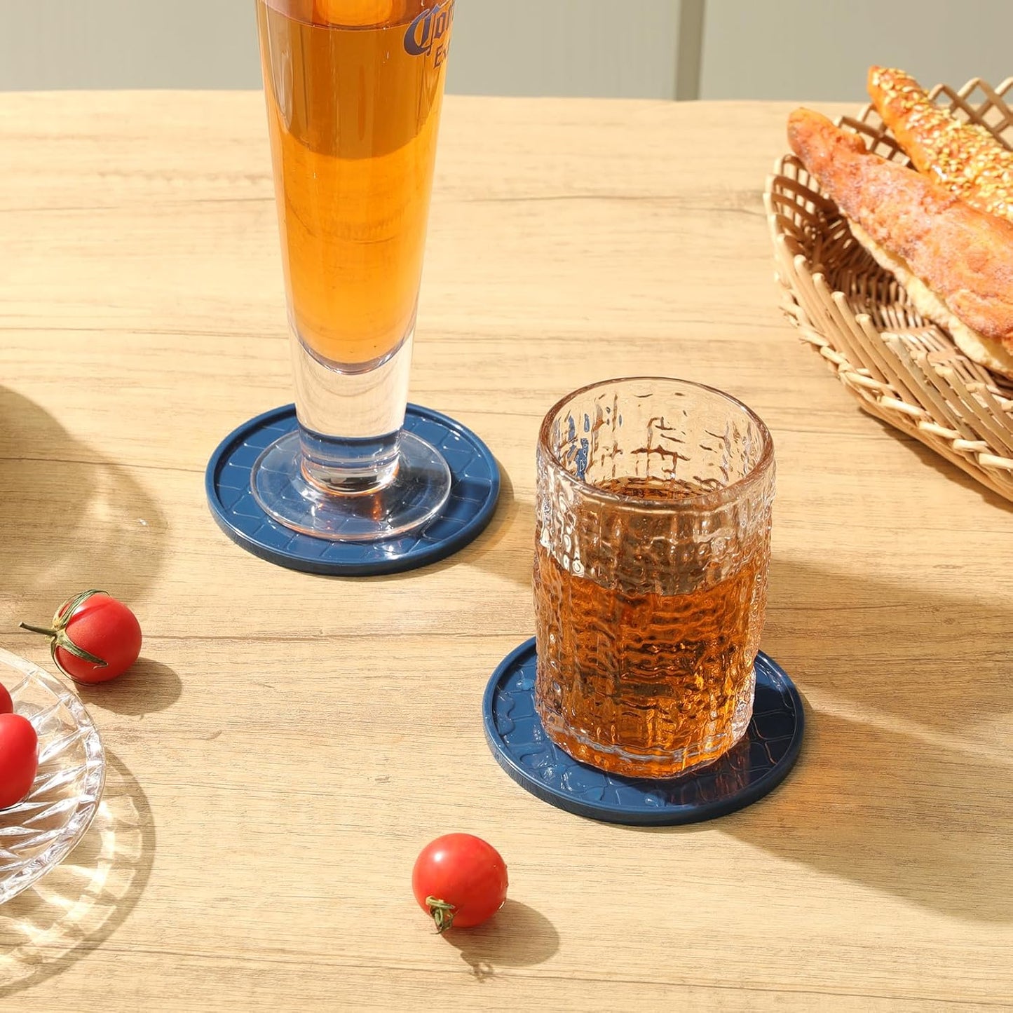 Coasters,Drink Coasters Set of 8 with Holder (Navy Blue, 12pcs)