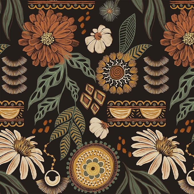 JiffDiff Boho Peel and Stick Wallpaper Vintage Floral Wall Paper Removable Sun - Image 2
