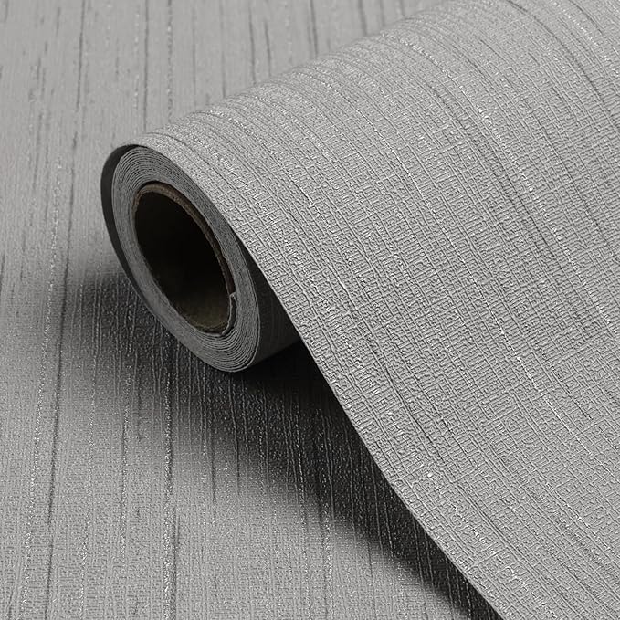Grey Grasscloth Peel and Stick Wallpaper A Set of 23.6" X 480" Self-Adhesive by Biyoeepeelstickwallpaper