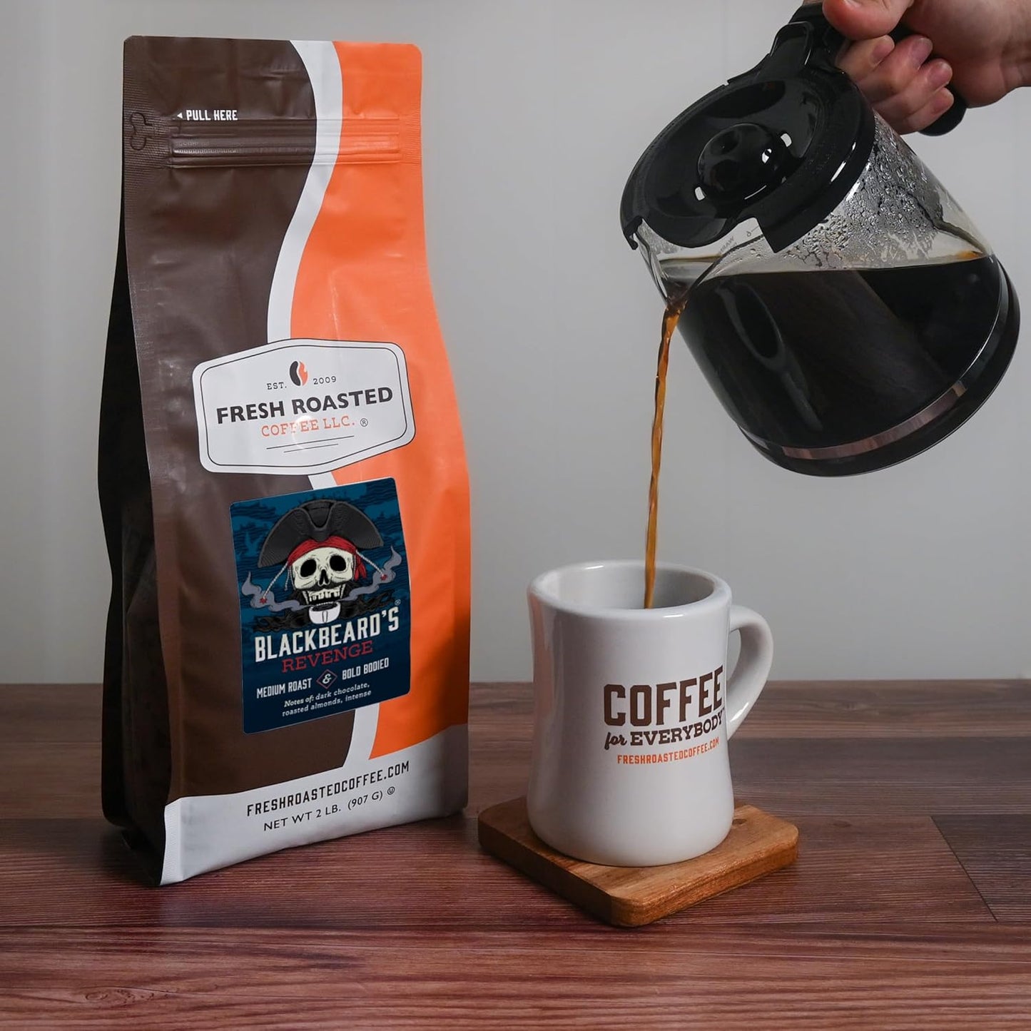 Fresh Roasted Coffee, Blackbeard's Revenge, 2 lb (32 oz), Medium Roast, Kosher, Ground