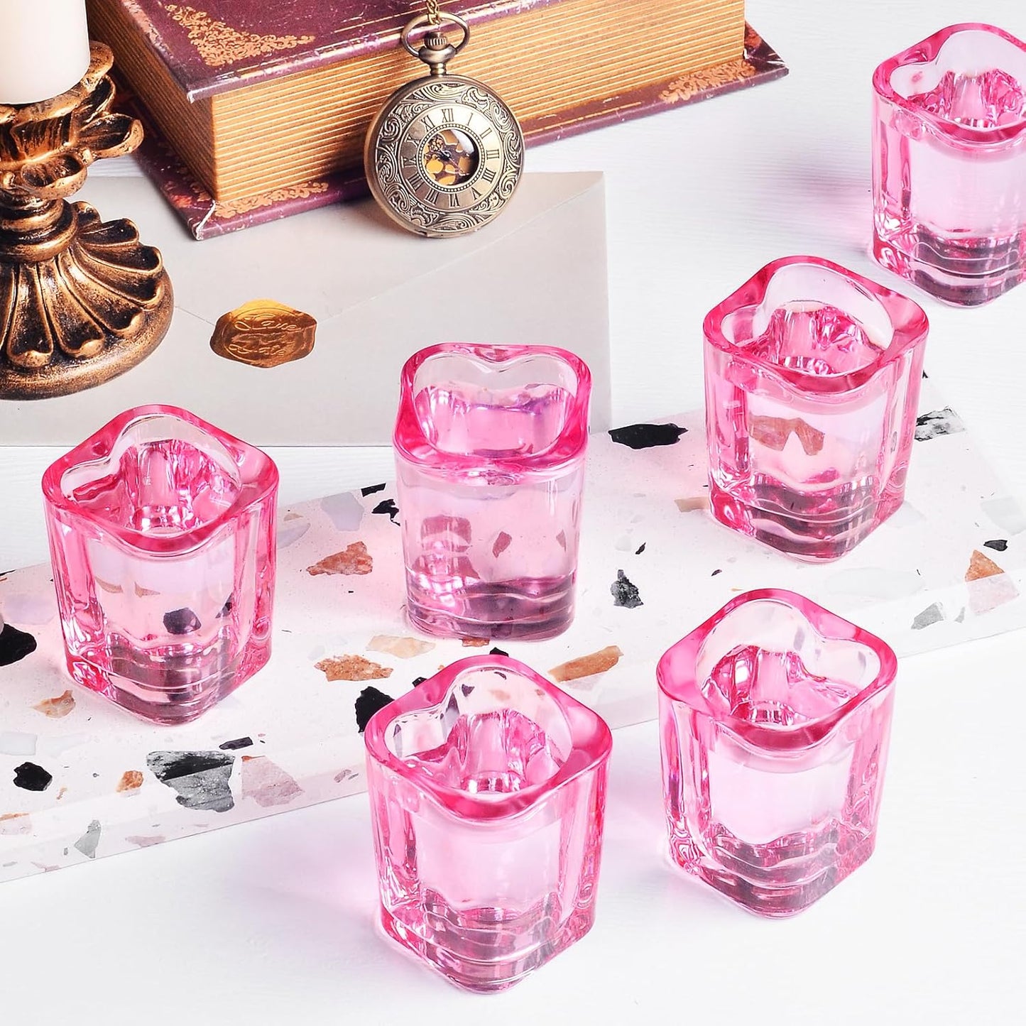 Shot Glasses, 2oz Heavy Base Set of 6 - Pink, Heart Shaped, Square - Cute Bar Cart Accessories