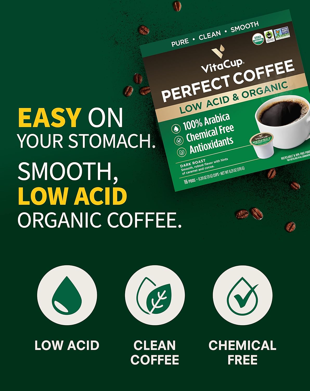 VitaCup Coffee Pods 40ct, Slim w/Garcinia for Diet Support 10ct, Genius Keto w/MCT Oil for Energy & Focus 10ct, Low Acid USDA Organic Perfect 10ct, & Focus w/Mushrooms for Memory & Clarity 10ct