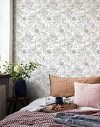 JiffDiff Floral Wallpaper Black & White Peel and Stick Vintage Peony Wall Paper - Image 3