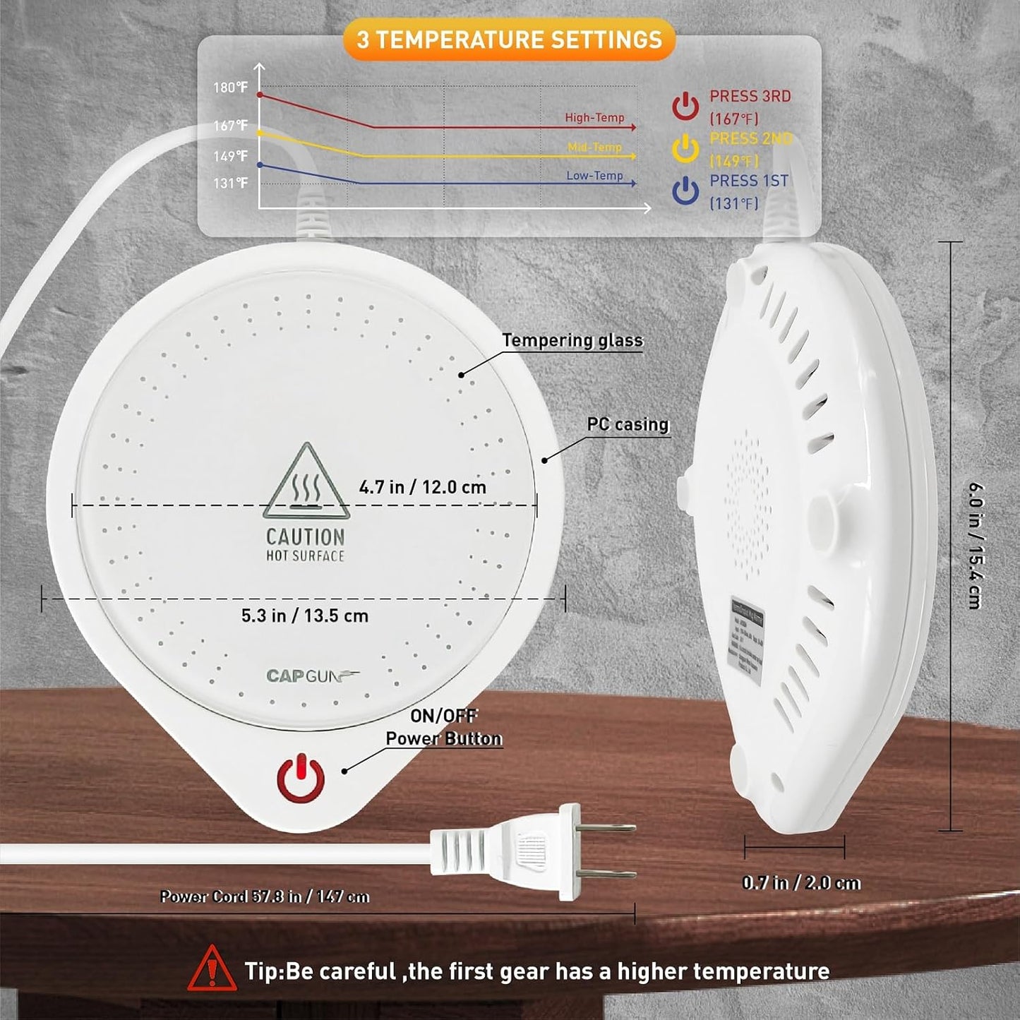 Electric Coffee Mug Warmers for Desk, 75℃ Precision Heating & Auto Shut Off, Spill-Proof Cup Warmer for Coffee/Tea/Milk/Hot Chocolate (White)