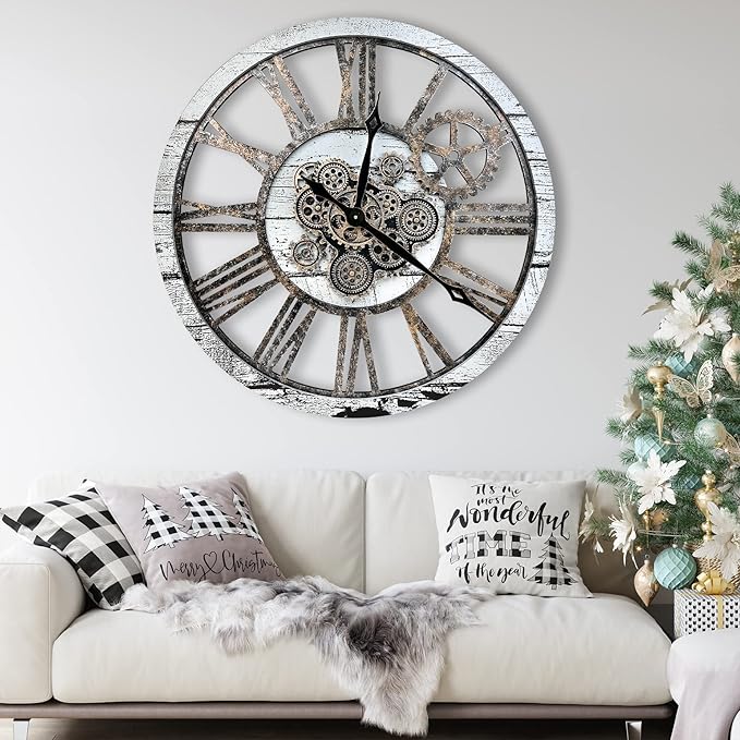 The B-Style Large Real Moving Gears Wall Clock 30 inch Rustic Retro Industrial - Image 3