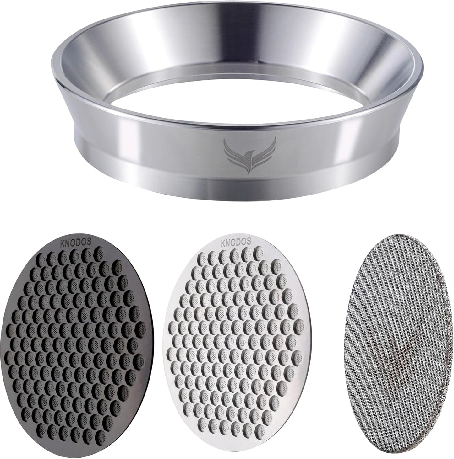 Espresso Funnel 58mm and Puck Screen Set - Includes Stainless Steel Portafilter Funnel and 3pcs Filters for 58mm Portafilter Baskets