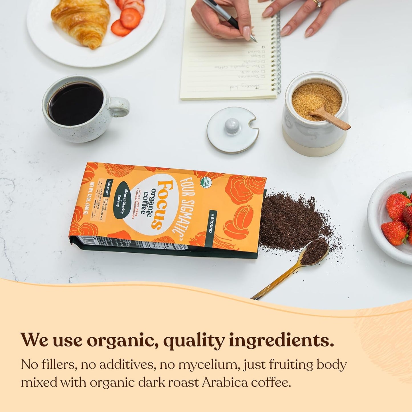 Four Sigmatic Focus Mushroom Coffee | Organic Ground Coffee with Lion's Mane Mushroom and Chaga for Better Focus and Immune Support | 12oz Bag