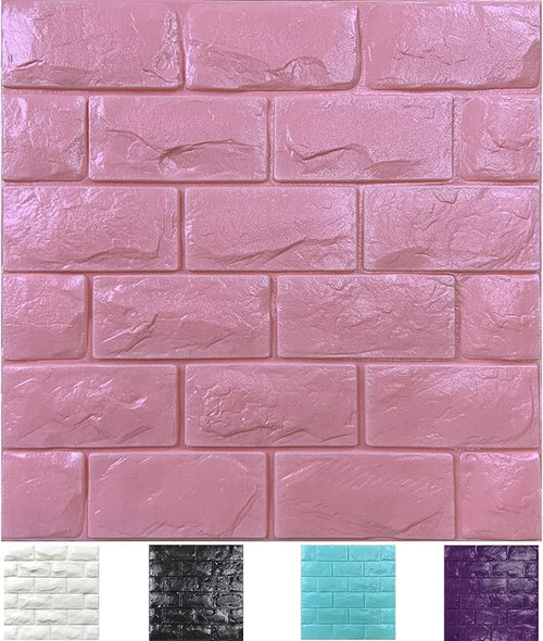 11PCS 3D Wall Panels Peel and Stick Faux Brick Wallpaper Pink Self Adhesive by Yutianli