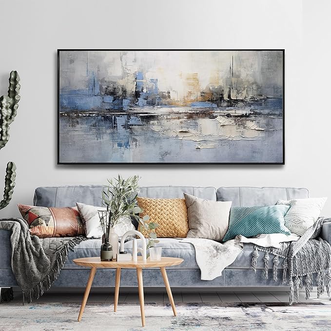 Abstract Wall Art Wall Decor Blue and Gray White Modern Canvas Art Print - Image 2