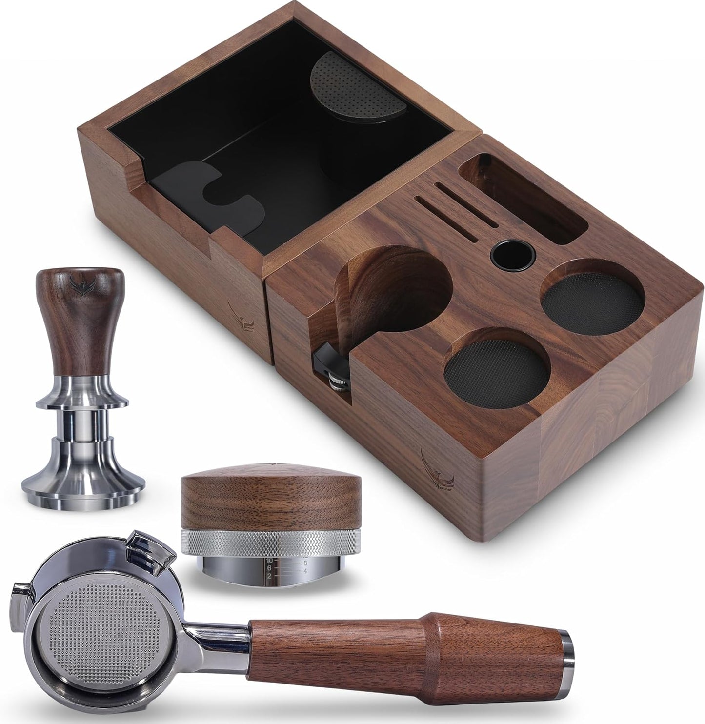 Breville Espresso Machine Accessories Set– 54mm Bottomless Portafilter, Calibrated Tamper, Coffee Distributor, Knock Box and Tamping Station