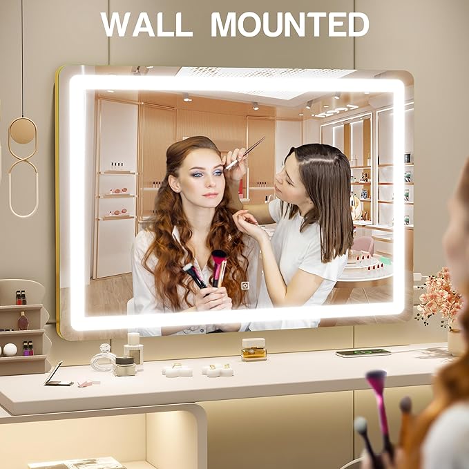 ROLOVE Gold Vanity Mirror with Lights, LED Makeup Mirror, USB Charging Port - Image 5