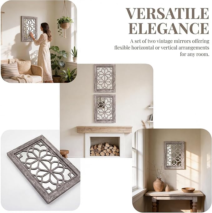 Set of 2 13x17 Inch Rectangular Shatterproof Decorative Wall Mirrors, Boho - Image 4