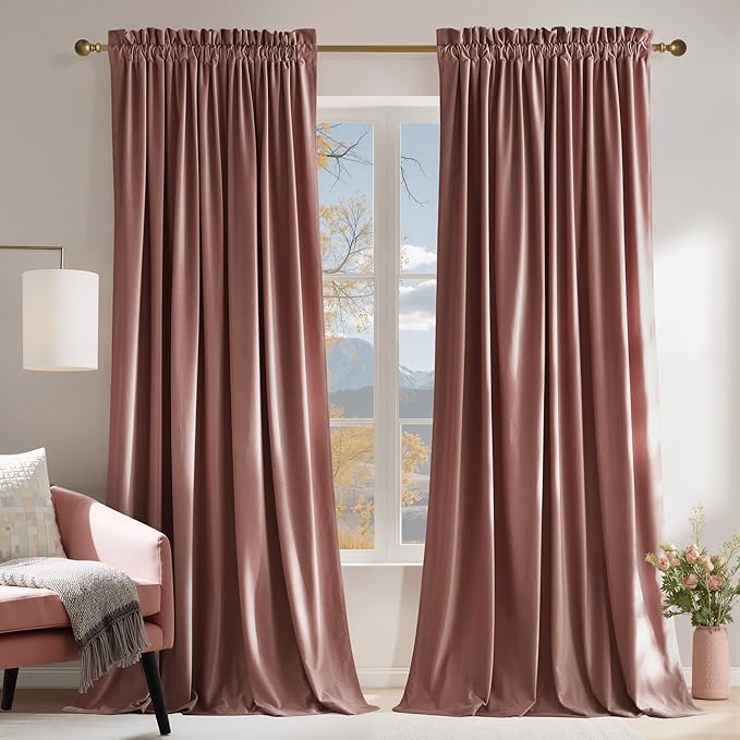 NICETOWN Pink Velvet Curtains 108 inches by NICETOWN