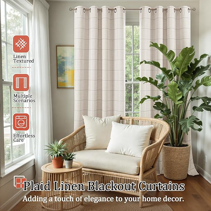 Lajode Grey Plaid Curtains Pattern Printed 90 Inches Long - Image 2