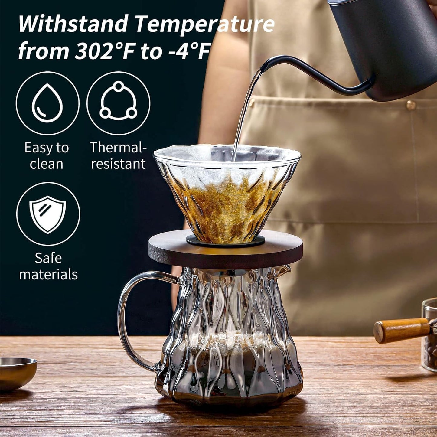 Unbreakable - Pour Over Coffee Maker 650ML/22OZ, Heat Resistant Borosilicate Glass Dripper with Filter Holder, BPA-Free Manual Coffee Brewer for Home and Office Use