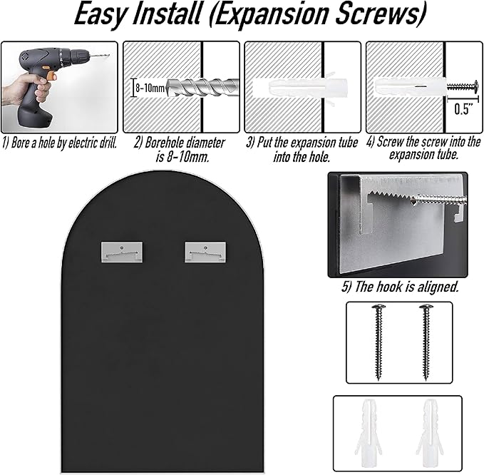 SCWF-GZ 24x36 Arch Mirror Square Full Length Wall Mounted Hanging or Against - Image 6