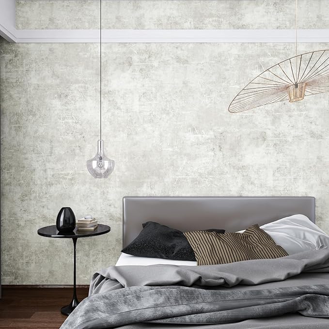 VEELIKE Distressed Light Grey Concrete Wallpaper Peel and Stick Modern Limewash - Image 5