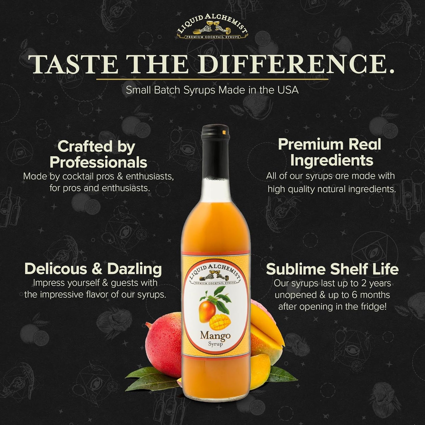 Liquid Alchemist Mango Syrup for Drinks - Real Ingredients Make our Mango Puree for Cocktails the Perfect Margarita Mix - Our Tropical Cocktail Syrup are Small Batch, Non-GMO & Vegan (25 oz)
